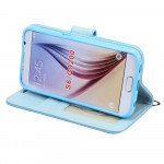 Wholesale Galaxy S6 Premium Flip Leather Wallet Case with Strap (Blue)